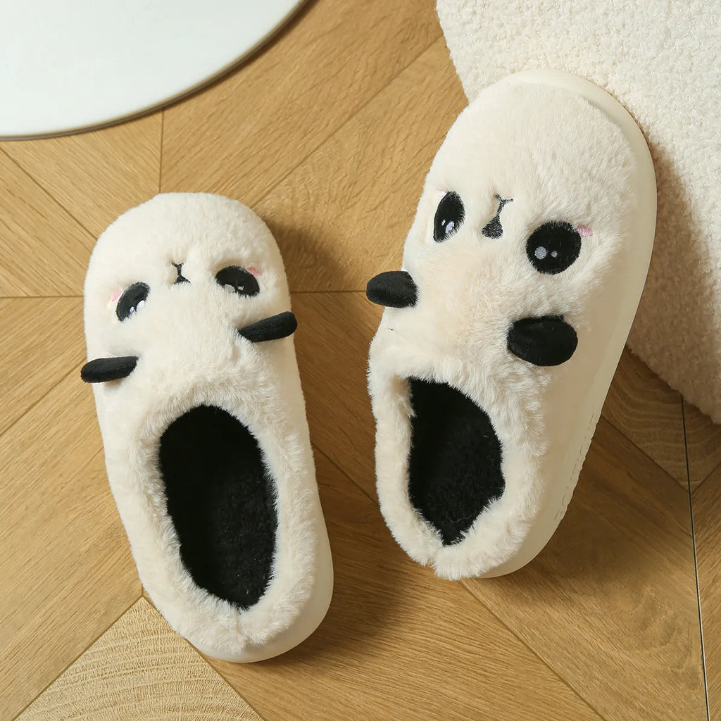 Panda pattern cotton and linen toe ring slippers with non-slip PVC soles