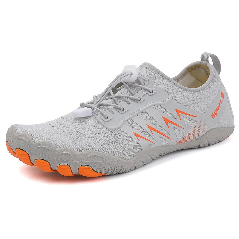 Low-top river tracing shoes with mesh upper in apricot colour with rubber sole
