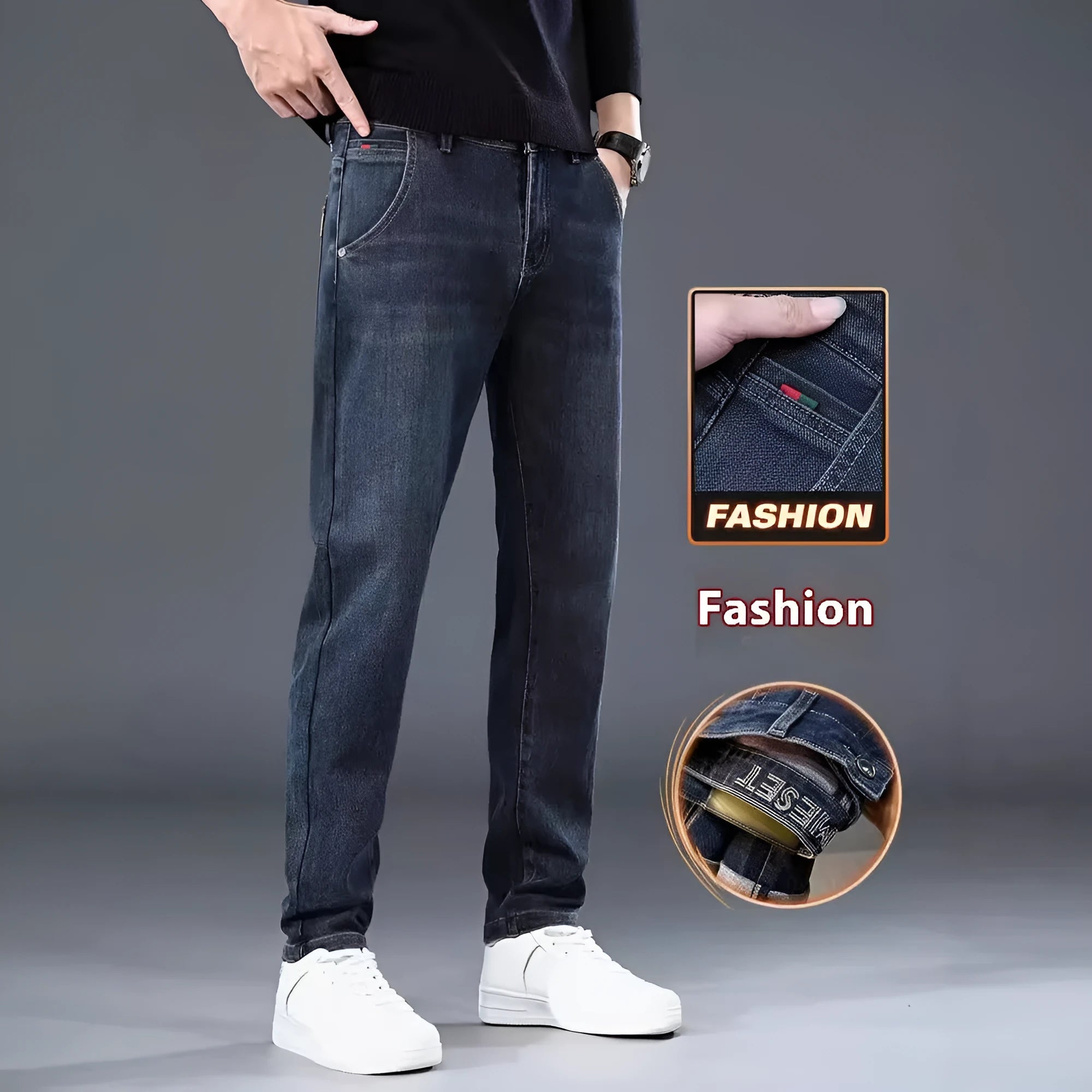 Women's straight leg trousers in blue grey with micro-elastic polyester fabric