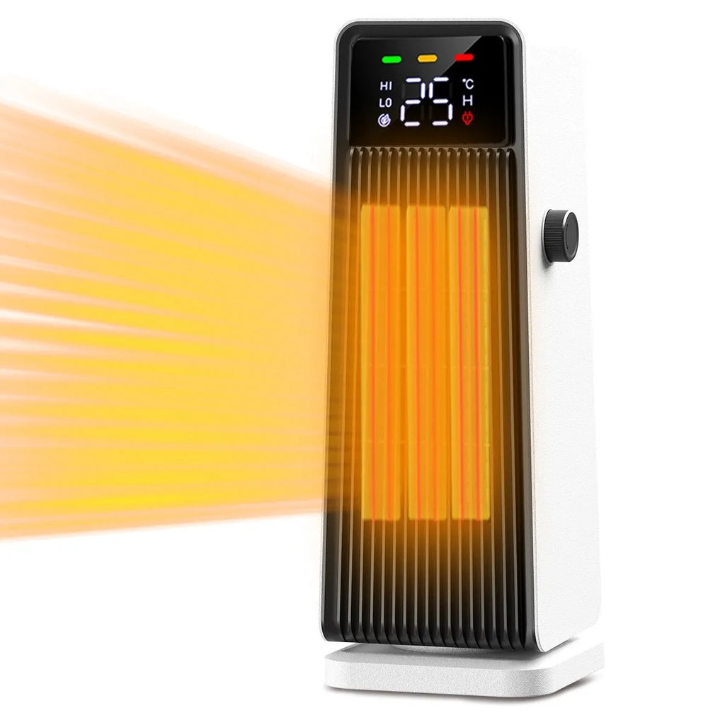 Small white air conditioner with PTC heater, touch controls, and shaking head for 30m² rooms
