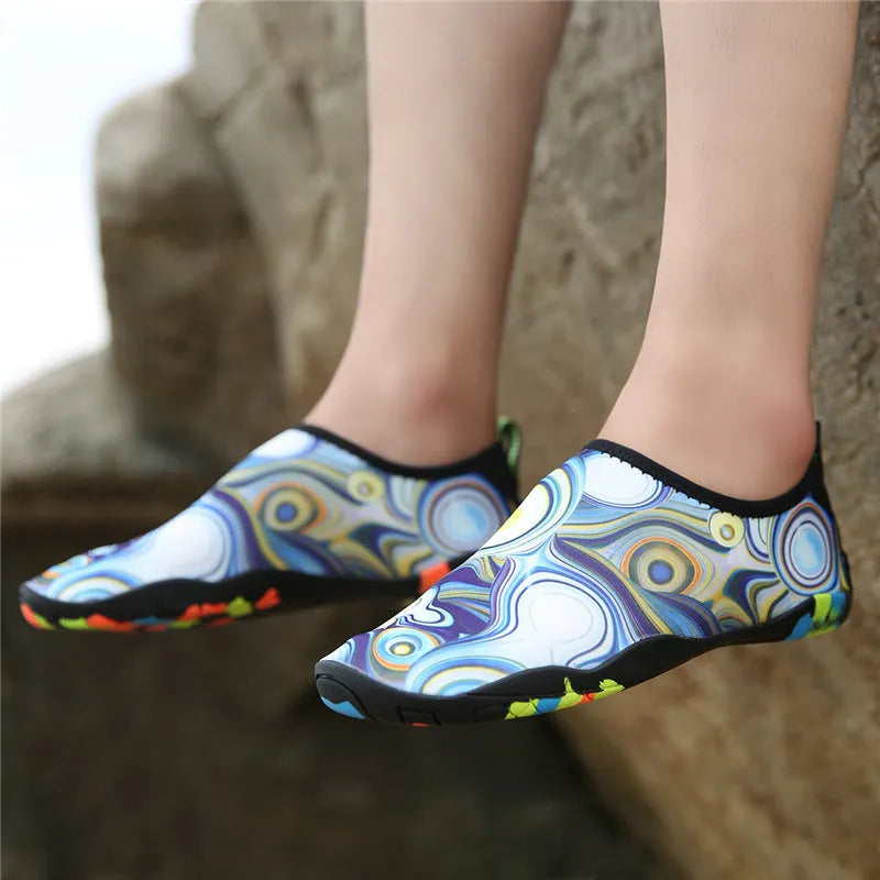 Beach wading shoes with elastic Lycra uppers and EVA foam midsoles in multiple colour options