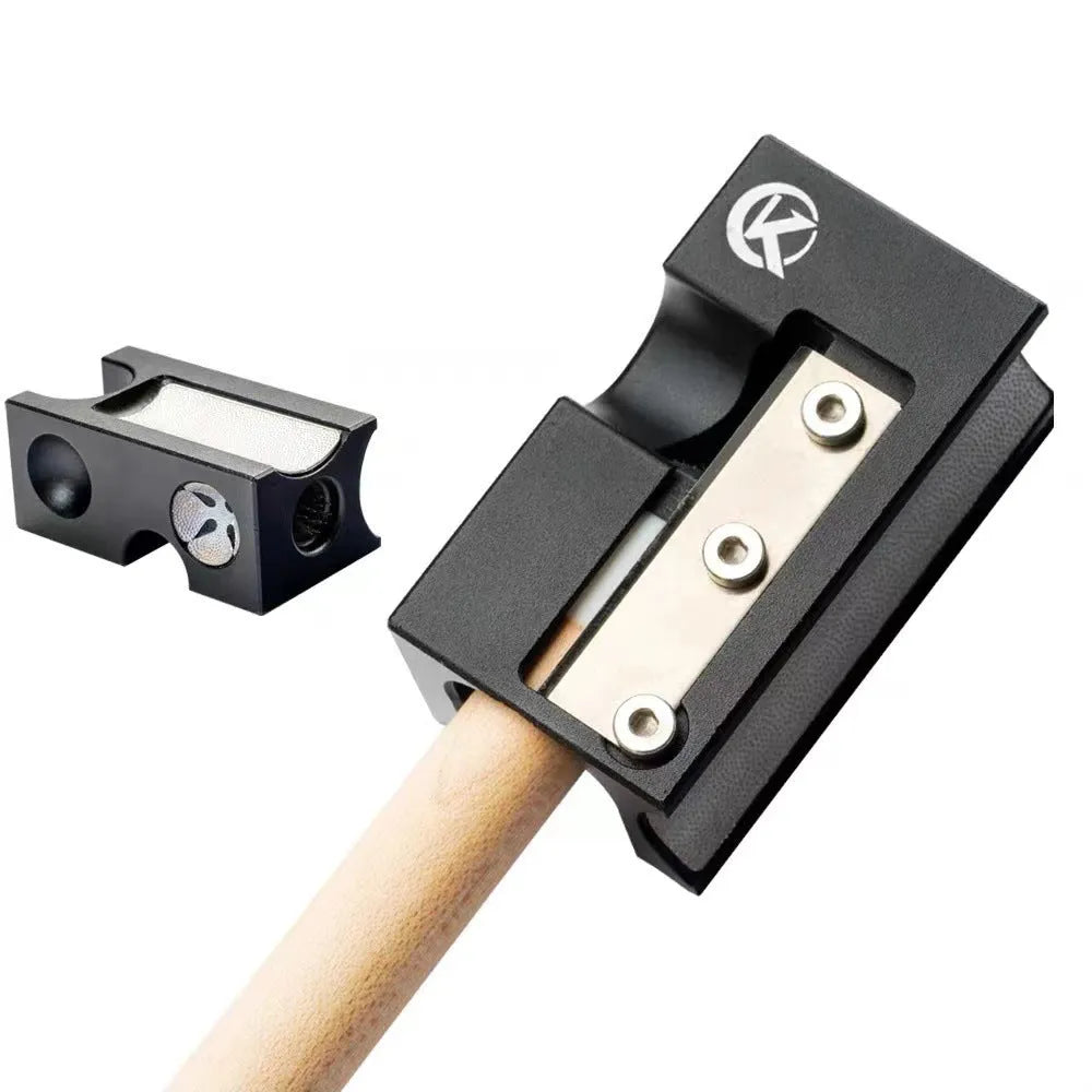 Black metal billiard cue tip repair device for leather snooker and pool cue maintenance