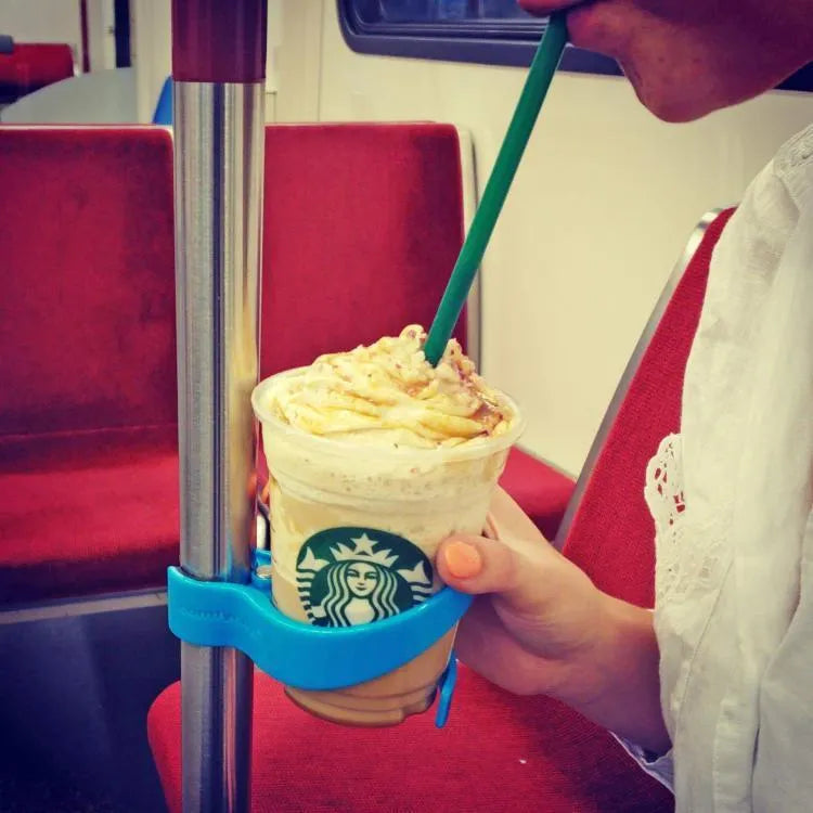 Portable PP plastic cup holder for public transport in red colour weighing 86 grams