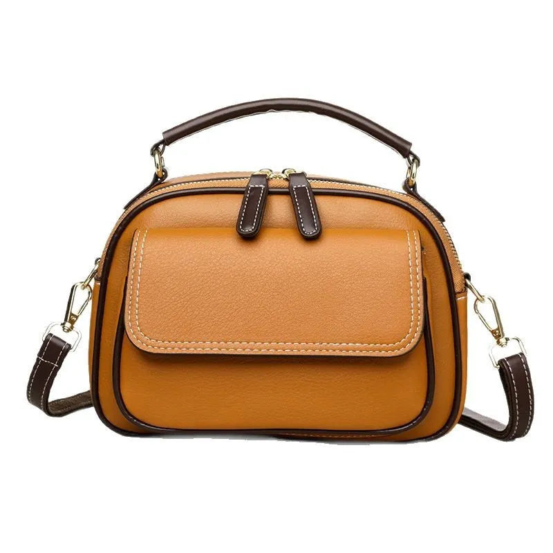 Women's cross-body shoulder bag in PU leather with horizontal square design and double straps