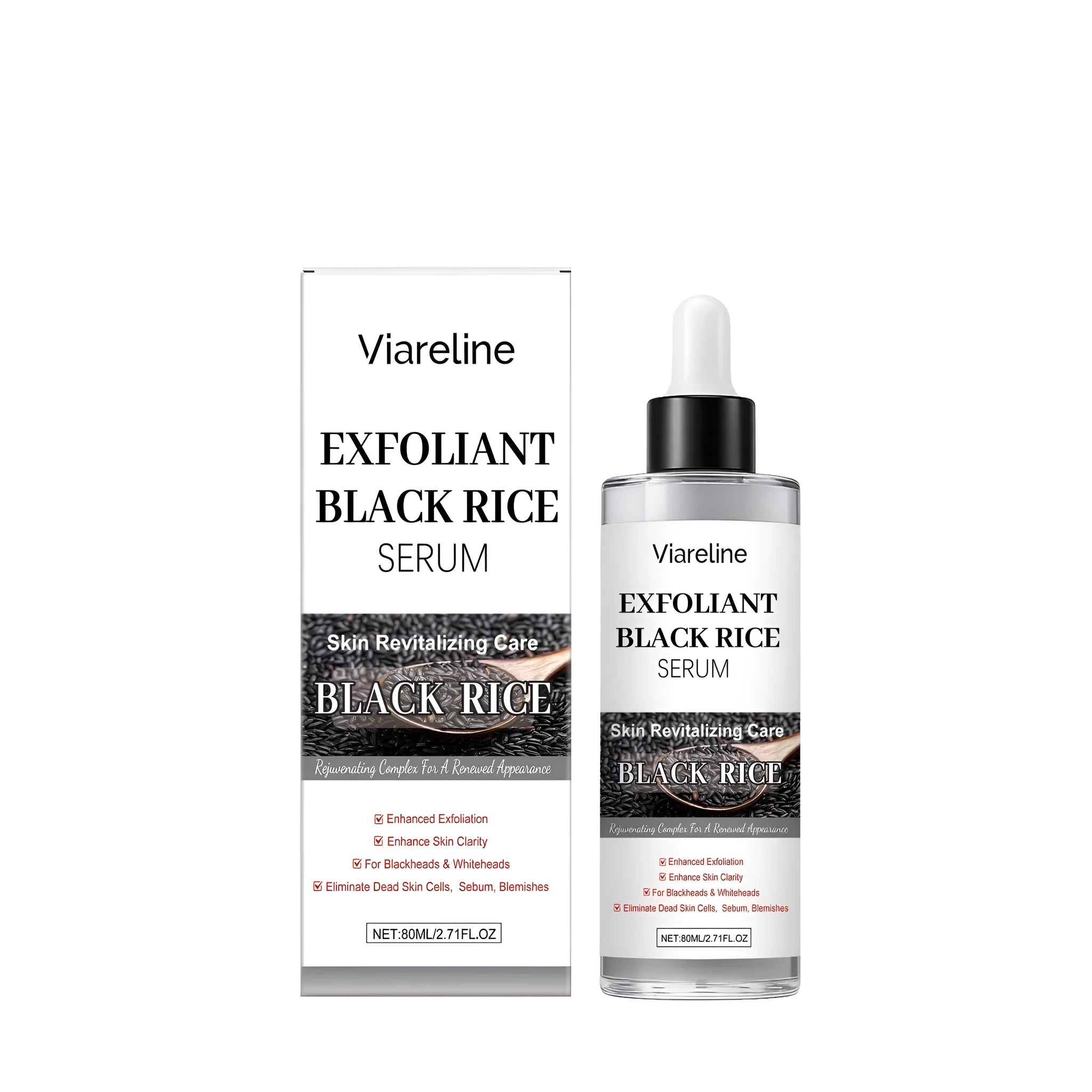 80ml black rice exfoliating liquid bottle with salicylic acid for facial skincare