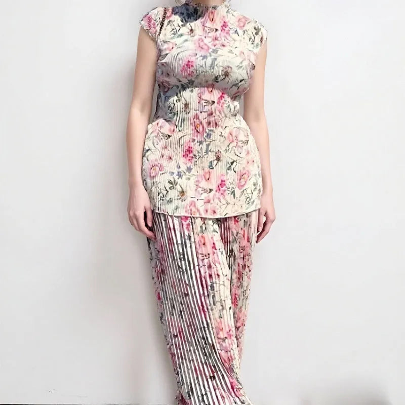 Long sleeve printed chiffon dress and matching top co-ordinate set in picture colour