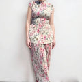 Long sleeve printed chiffon dress and matching top co-ordinate set in picture colour