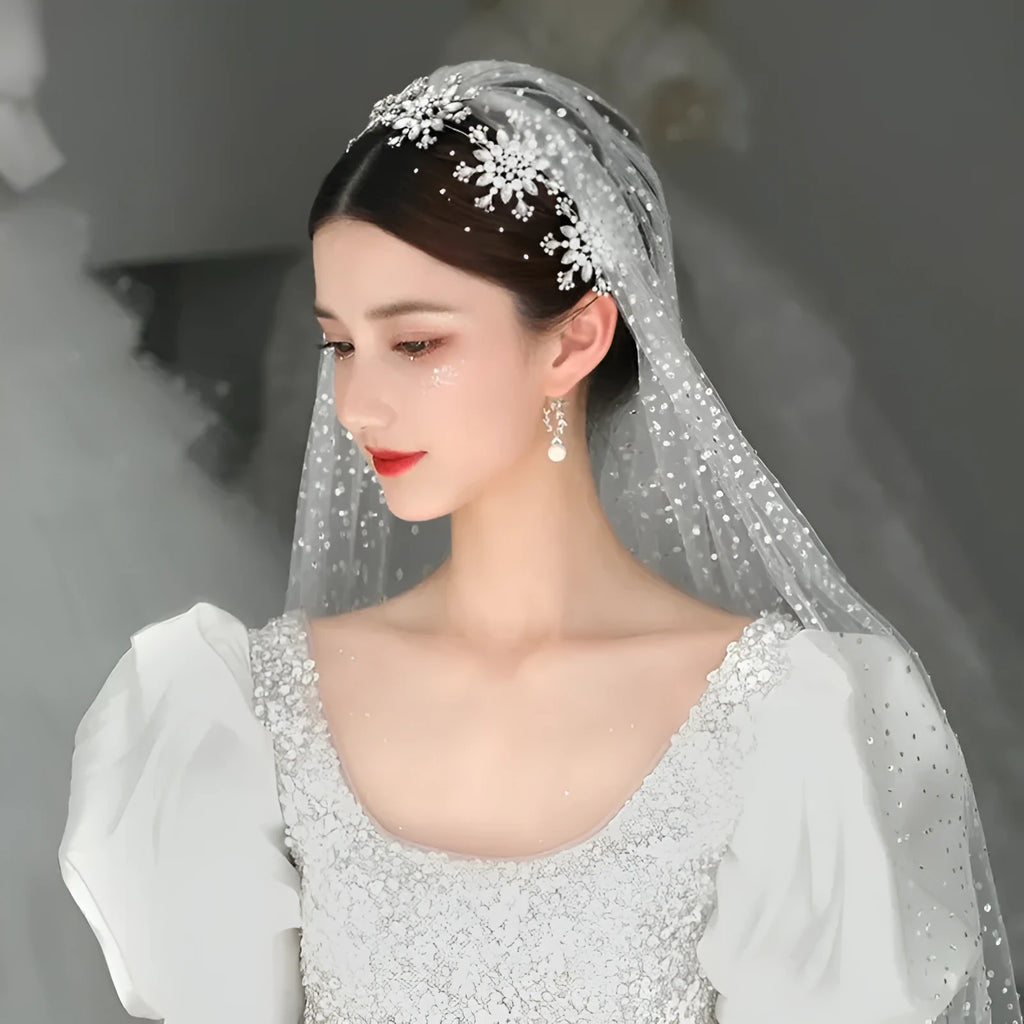 Women bridal rhinestone snowflake headband 35x5.5cm mori style hair accessory
