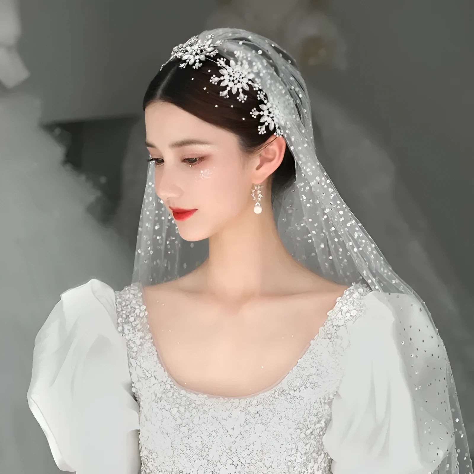 Women bridal rhinestone snowflake headband 35x5.5cm mori style hair accessory