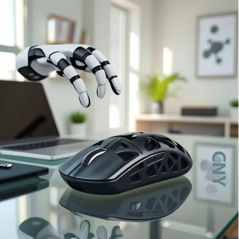 Attack shark R3 magnesium alloy 8k wireless Bluetooth mouse in silver gray with USB receiver and parachute cord line