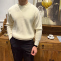 Men's warm knit sweater autumn winter round neck pullover apricot colour ribbed hem