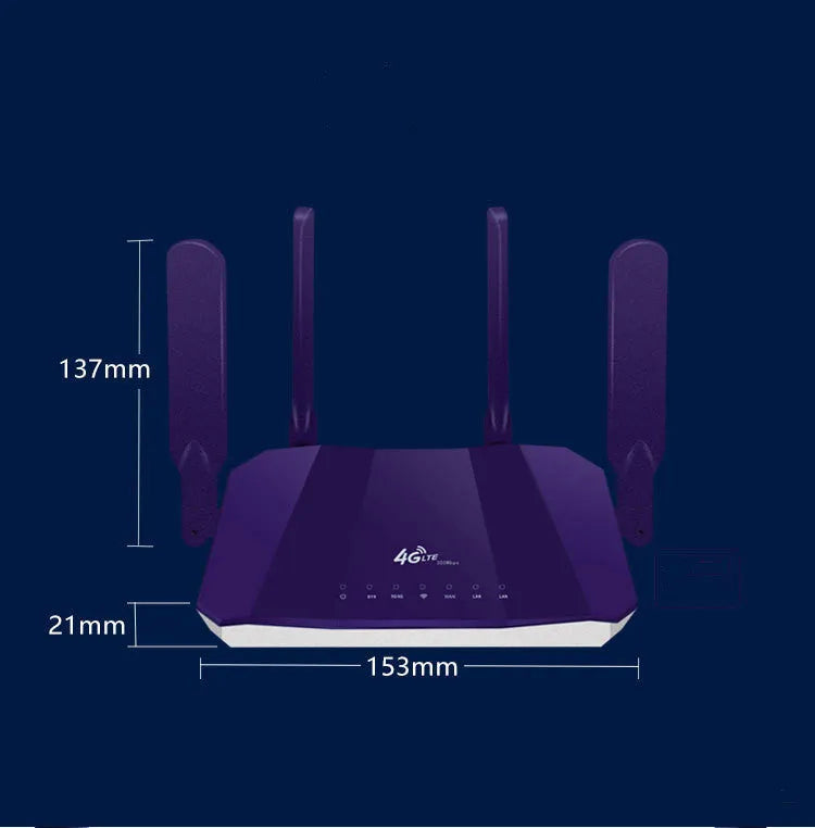 Blue 4G all netcom dual-mode wireless wired router with four extended antennas.