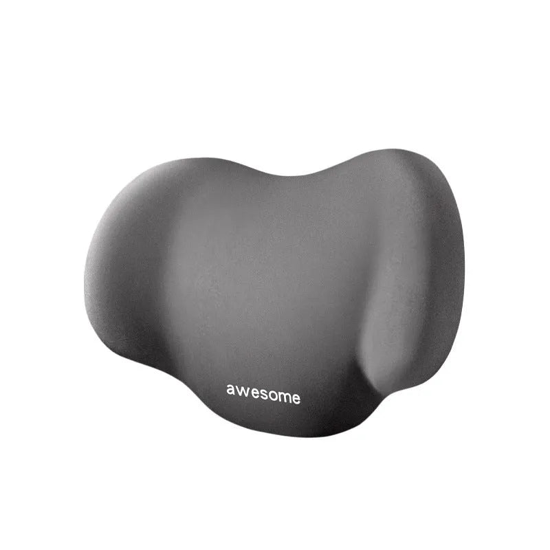 Gray geometric pattern memory foam car headrest and lumbar support pillows on vehicle seat