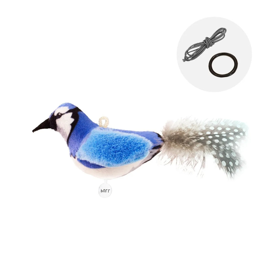 Bird simulation plush cat toy in blue kingfisher colour with realistic bird shape design