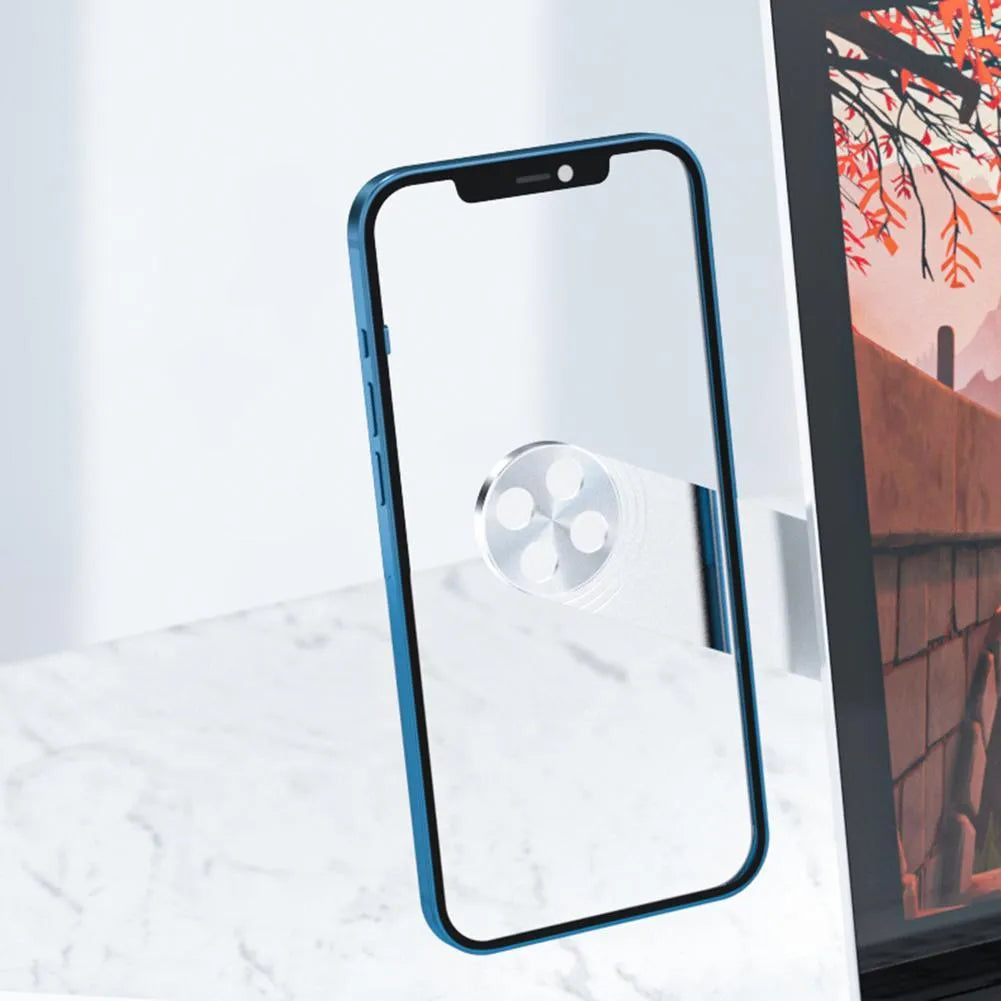 Black aluminium laptop phone holder with magnetic clip attached to laptop edge holding a smartphone