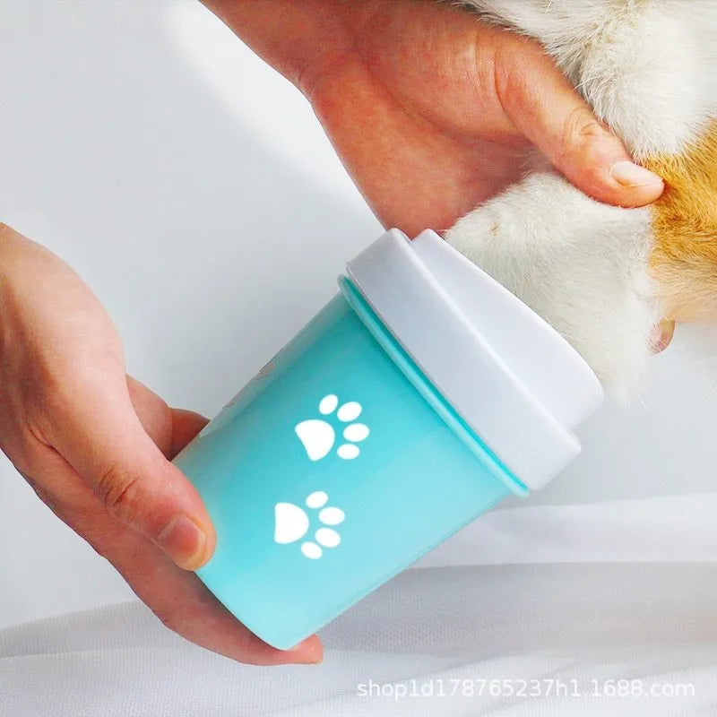 Dog foot washing cup paw washer in green with silicone bristles inside plastic cup