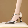 Women's genuine leather sandals with hollowed design in gold colour