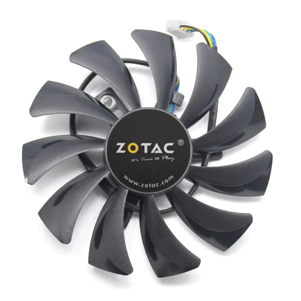 Black 85mm square PC cooling fan with four blades and a 4-pin power cable connector