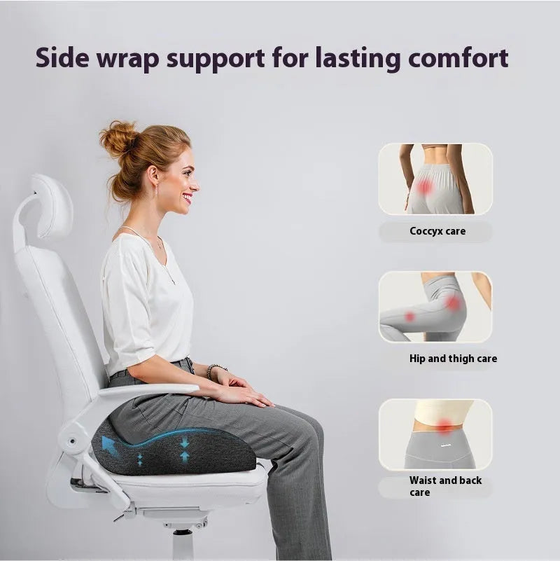Memory foam office chair cushion in light grey, black, or green, 46x43x12cm.
