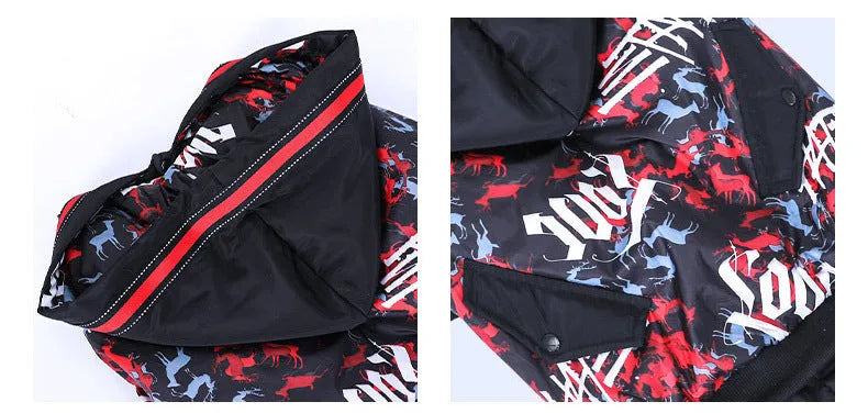 Large dog cotton printed coat in 3XL to 7XL sizes with neckline, bust, and back length measurements