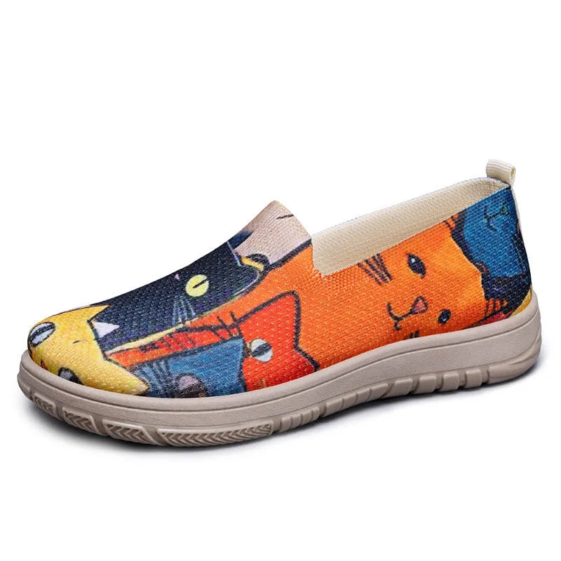 Plus size women's colour-blocking canvas slip-on pumps in YX22 rainbow colour, low top flat heel