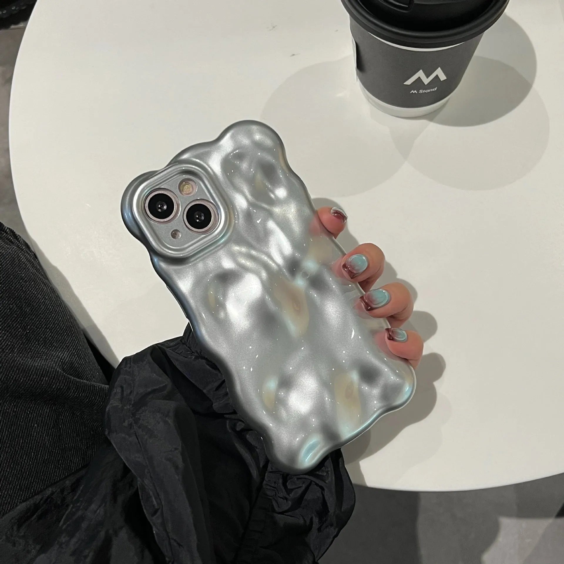 Matte silver bubble TPU phone case with anti-fingerprint texture for iPhone