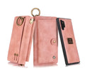PU leather mobile phone wallet case with zip closure in black, brown, red, and pink colours
