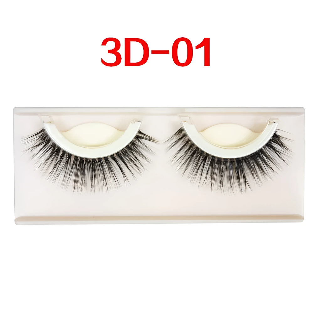 Self-adhesive false eyelashes set with natural curly long section, 0.5cm to 1cm length, on a white tray
