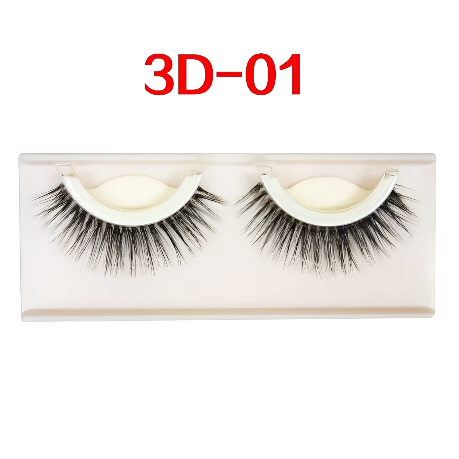 Self-adhesive false eyelashes set with natural curly long section, 0.5cm to 1cm length, on a white tray