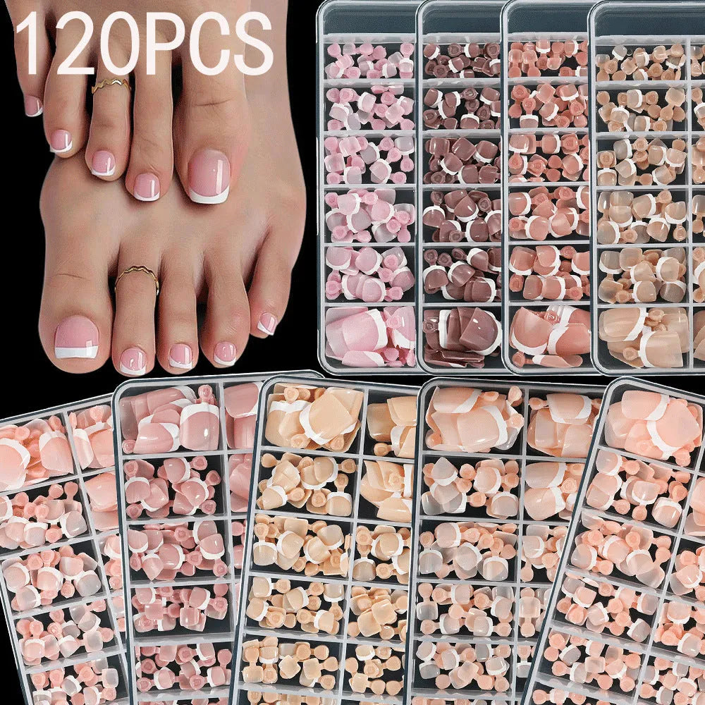 120 French white edge nude toenail pieces in square short shape