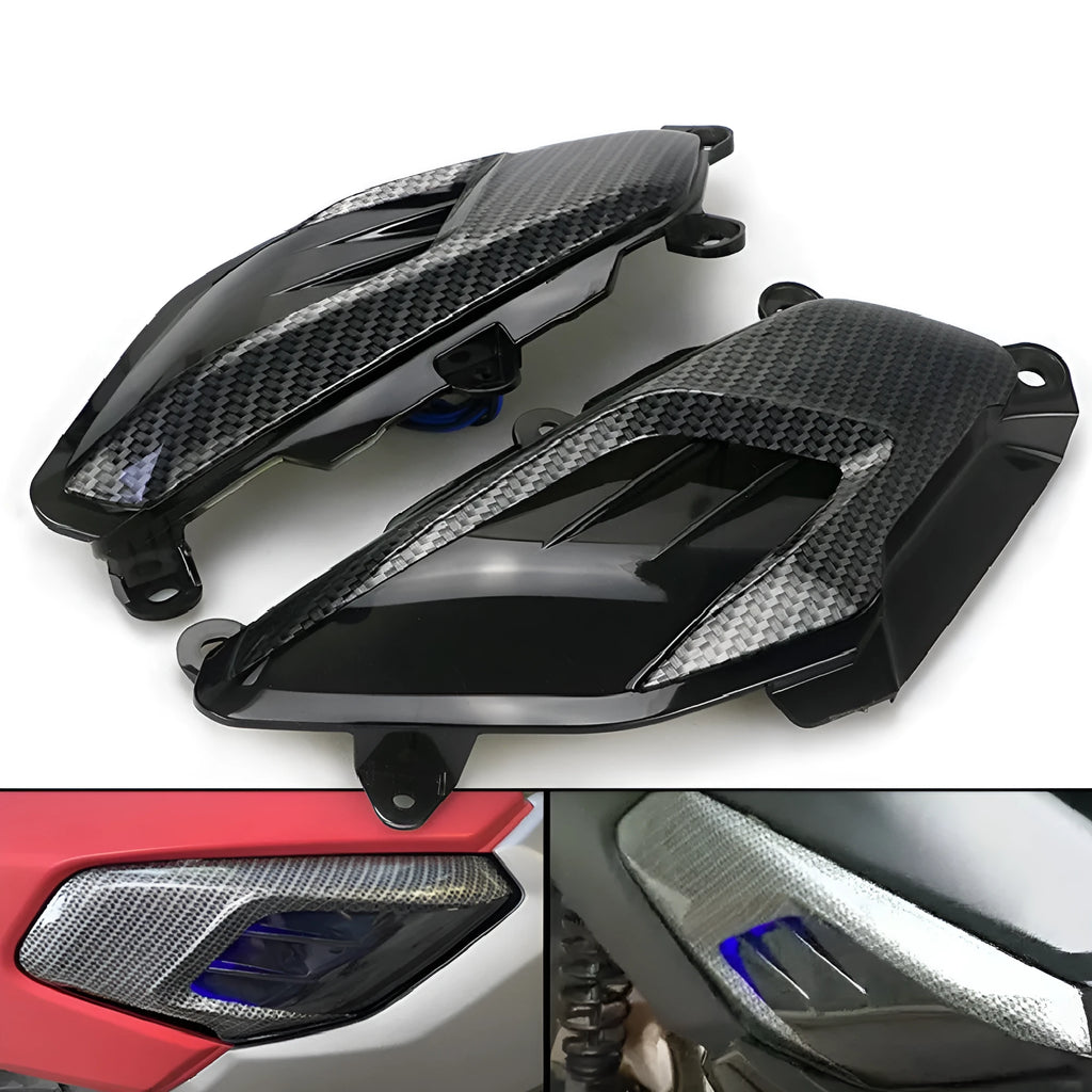 YAMAHA NMAX LED side lamp with carbon fibre decoration, blue light option shown