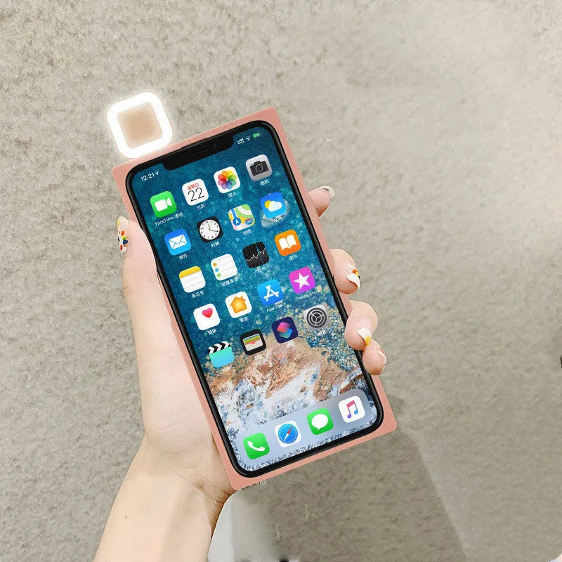 Ring flashing mobile phone case for iPhone 13 with selfie fill light in pink white green colours