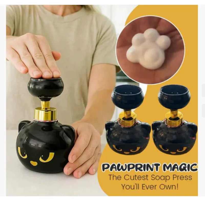 Black plastic cat cartoon foam soap dispenser measuring 10x10x18cm with decorative ornament design