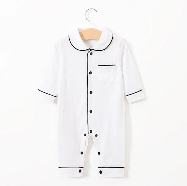 Solid colour baby cotton onesie pyjama in grey, long sleeve with single-breasted closure
