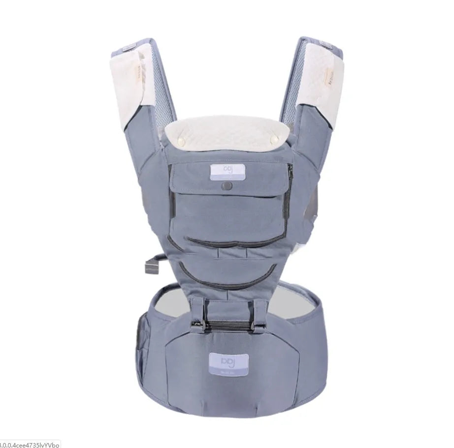 Breathable baby waist stool carrier in mint green with shoulder strap and back bag