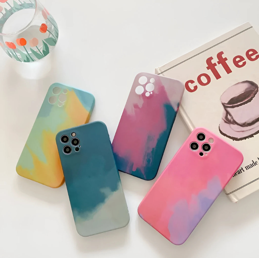 Soft silicone phone case with oil painting gradient and abstract geometric design for Apple iPhone