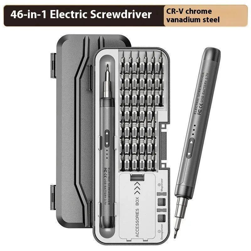 46-in-1 electric screwdriver portable rechargeable 4.2V lithium battery 340g gray with alloy screwdriver