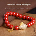 Purple gold sand cinnabar bracelet with jade hare charm in 6mm and 8mm bead sizes.