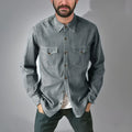 Men's cotton denim cardigan coat jacket in khaki, shown in a regular fit.