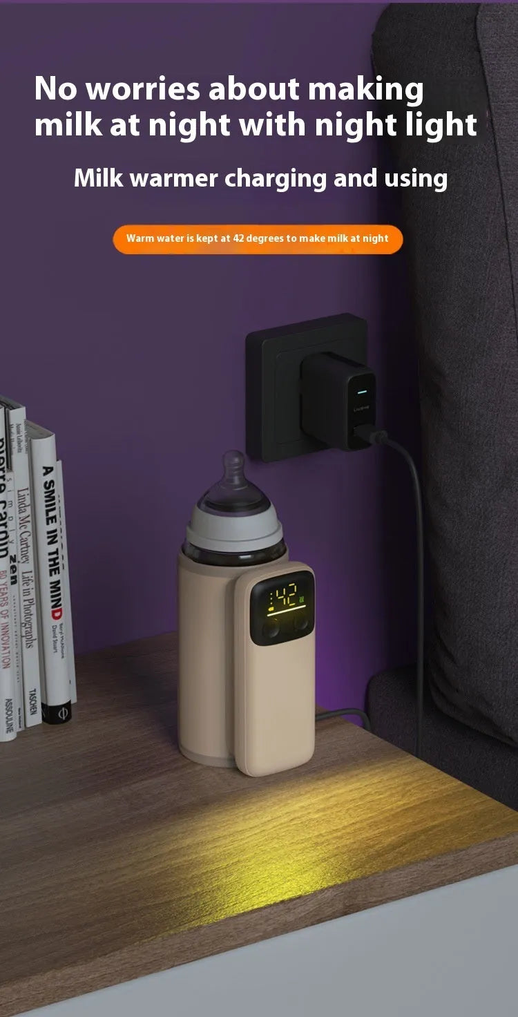 Baby bottle insulation sleeve with USB charger showing universal design for milk warming