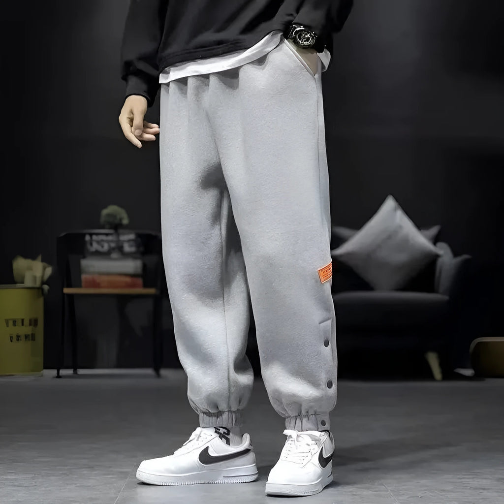 Autumn winter casual pants in cotton blend with skinny leg, ankle strap and velvet padded option, black or gray