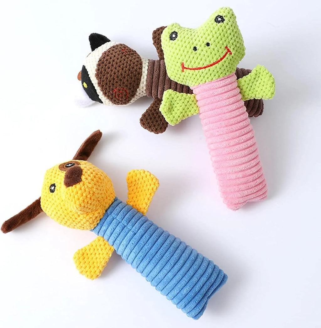 Soft plush squeaky dog chew toy in animal shape with dental cleaning function