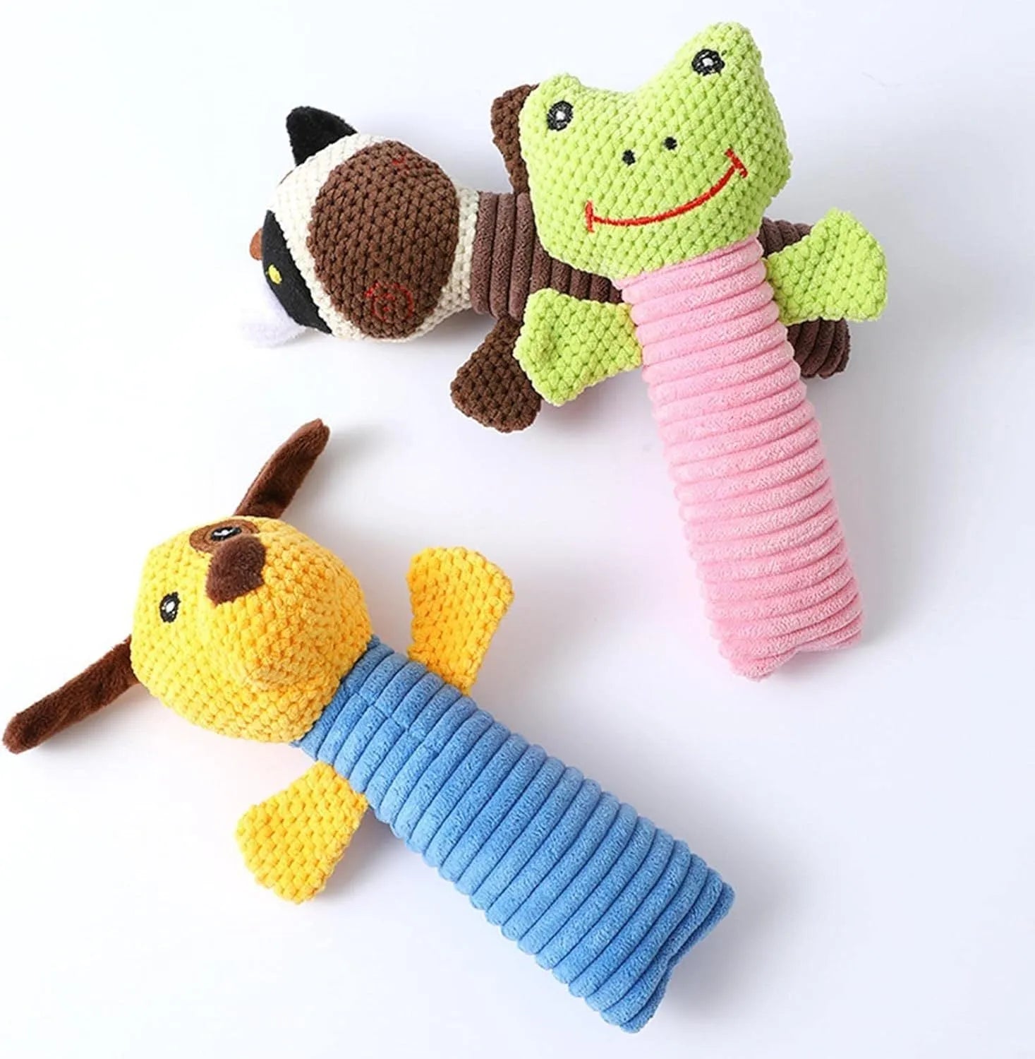 Soft plush squeaky dog chew toy in animal shape with dental cleaning function