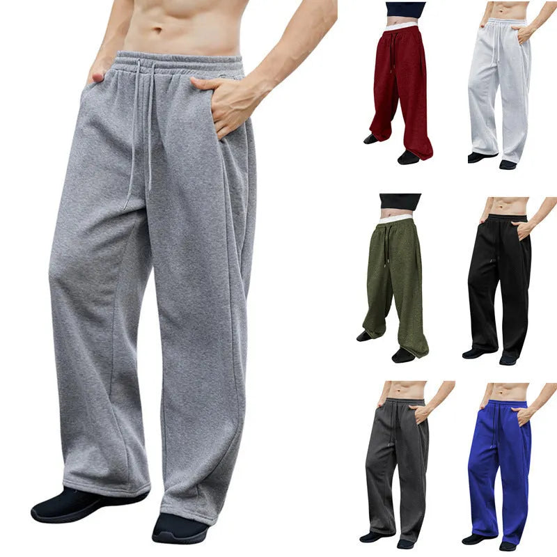 Men's high-waist drawstring corduroy sweatpants in straight loose cut, available in multiple solid colours, sizes S to XXXL