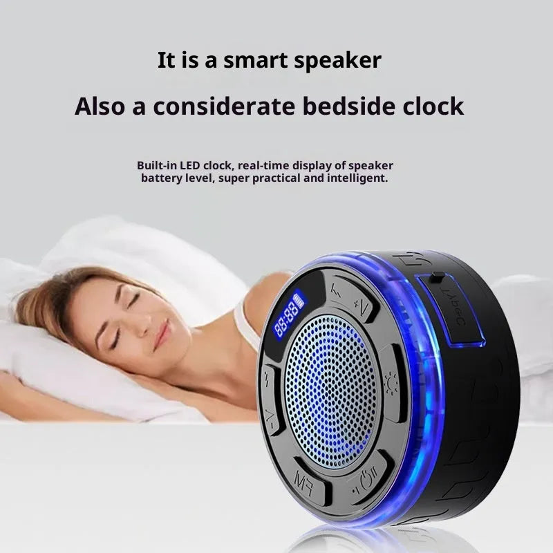Mini waterproof Bluetooth speaker with suction cup in black for bathroom use
