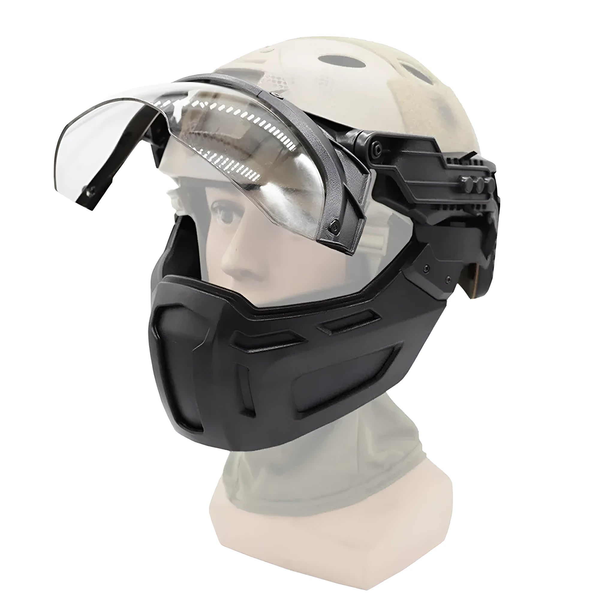 Tactical half face mask in nylon, folding design, available in black green mud colours