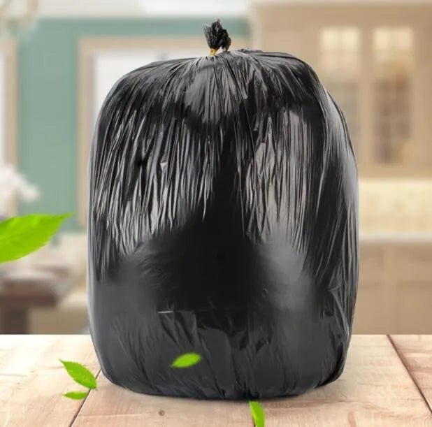Roll of thickened black disposable plastic kitchen bags measuring 50x60cm