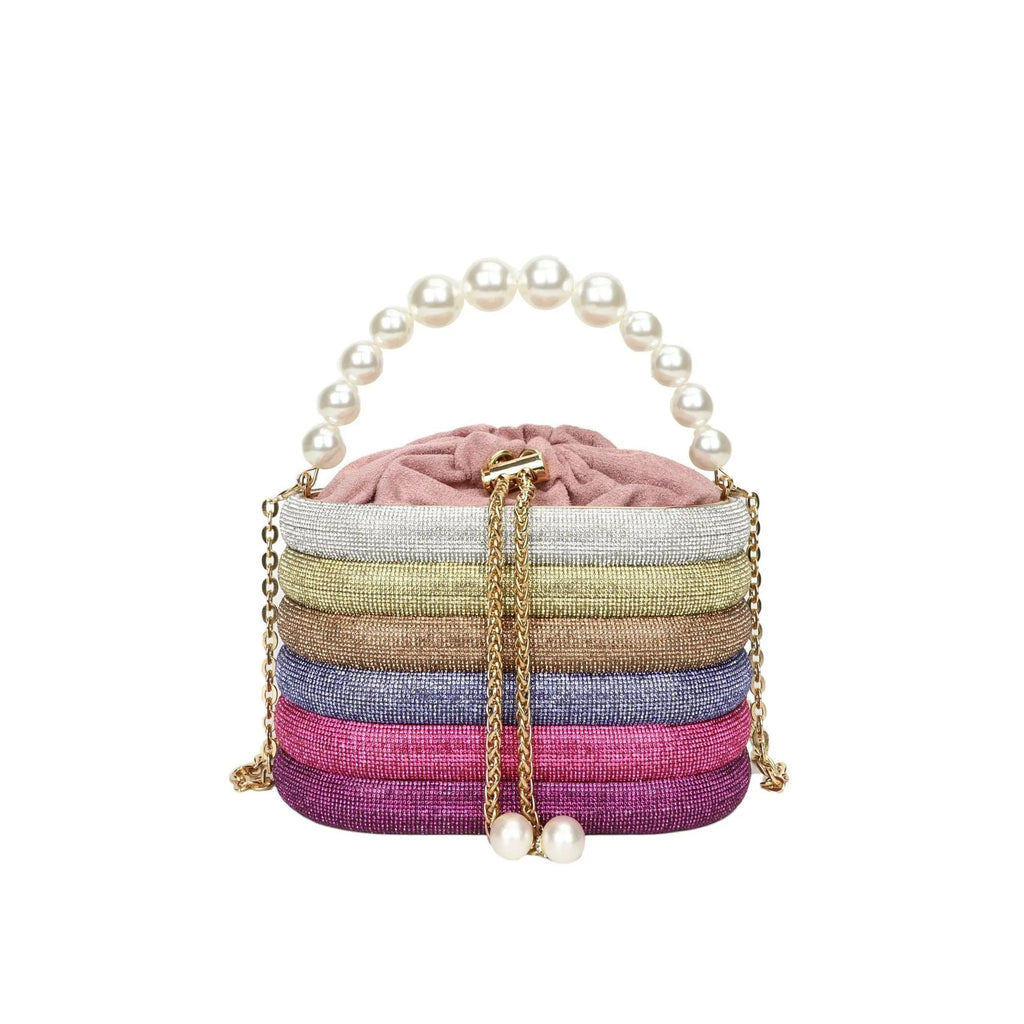 Women's pearl-embellished evening crossbody bag in European retro style with single shoulder strap
