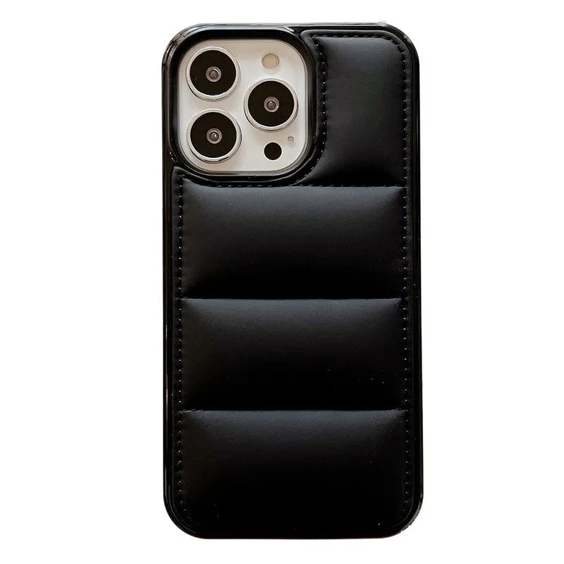 Candy down jacket shape iPhone case in black, white, rose red, and green colours