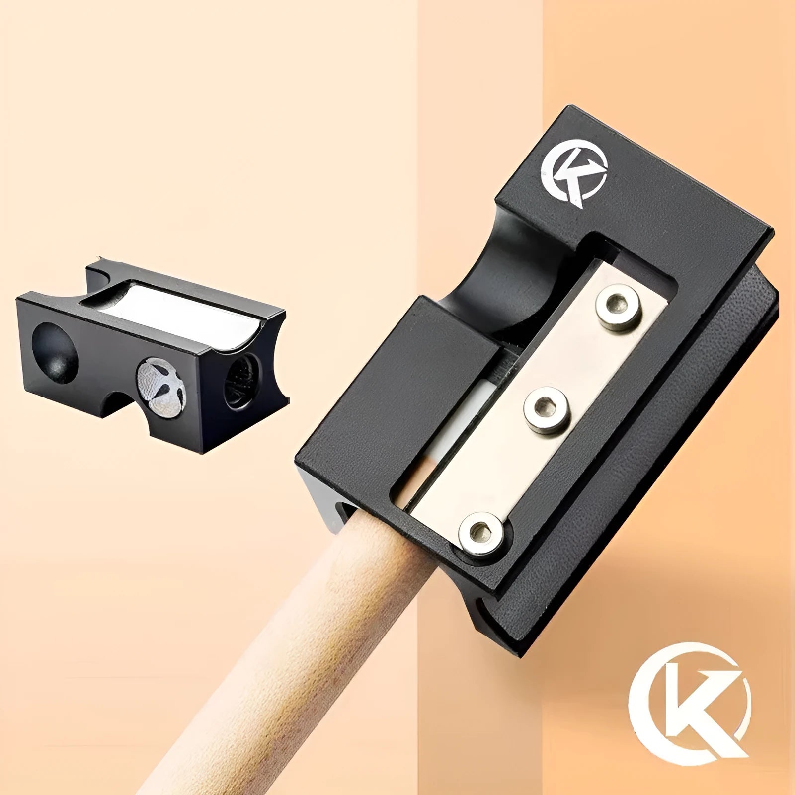Black metal billiard cue tip repair device for leather snooker and pool cue maintenance